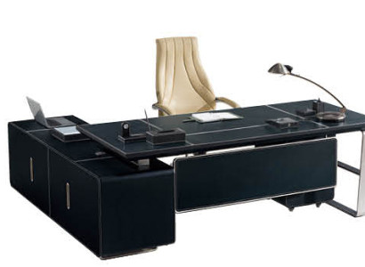 Leder-Eckschreibtisch in Grau mit MDF und Edelstahl, modern