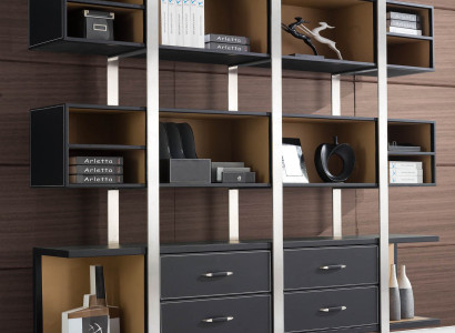 Moderner Wandregal aus MDF und Edelstahl in Schwarz