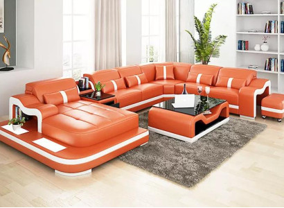 Ecksofa UForm Couchtisch Hocker Ecksofa Polster Wohnlandschaft Ledersofa 3tlg.