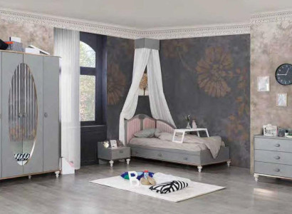 Jugendzimmer Set Bett Kleiderschrank Nachttisch Kommode mit Spiegel Möbel 4tlg