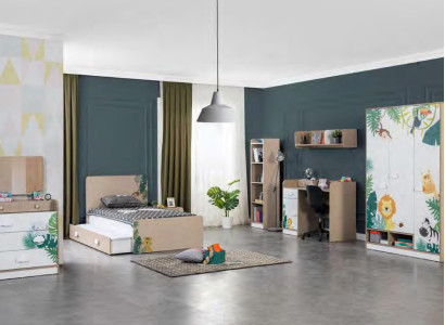 Schlafzimmer Kinderzimmer Set Bett Schreibtisch Kleiderschrank  Holz Möbel 5tlg