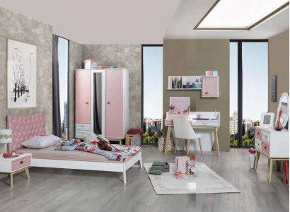 Jugend Kinder Zimmer Mädchen Modern Schrank Schlafzimmer Kommode Tisch Neu 5tlg.