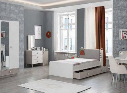 Jugendzimmer Bett Kommode Kleiderschrank Schreibtisch Holz Möbel Design 4tlg Set