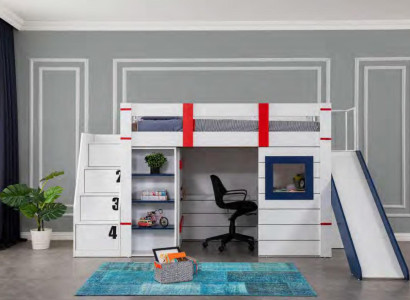 Etagenbett Hochbett Kinderbett Holz Kinder Zimmer Modern Möbel Rutsche Tisch Neu