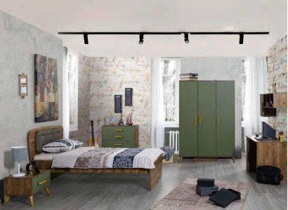 Jugendzimmer Kinderzimmer Komplett Einzelbett Kleiderschrank Kommode Design 5tlg
