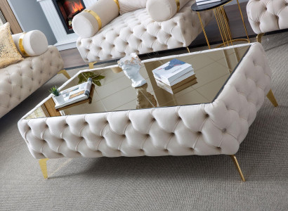 Couchtisch Chesterfield Weiß Edelstahl Modern Rechteckig Form Textil