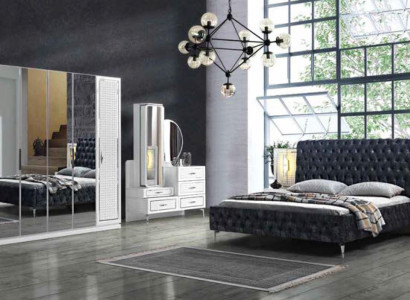 Schlafzimmer Bett Nachttisch Kommode Spiegel Kleiderschrank Chesterfield 5tlg.