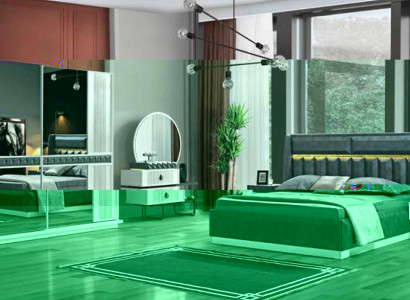 Schlafzimmer Möbel Set Bett Nachttisch Kommode Spiegel Kleiderschrank Luxus 5tlg