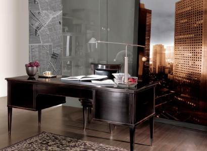 Schreibtisch Tisch Einrichtung Stuhl aus Holz Armlehnen Büromöbel Design 2tlg