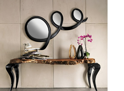 Klassischer Designer Echtholzrahmen schwarzer Spiegel Wandspiegel Möbel Italien