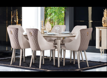 Küche Esszimmer Stühle 6x Stuhl Gruppe Stühle Garnitur Textil Stoff Holz Möbel