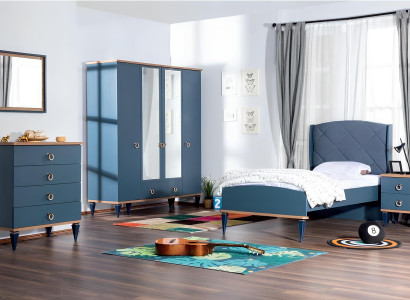 Kinderzimmer Jugendzimmer Schlafzimmer Möbel Komplett Set Modern Blaues 4tlg.