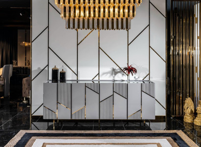 Wohnzimmer Anrichte Konsole Kommode Stil Modern  Holz mit Metall grau