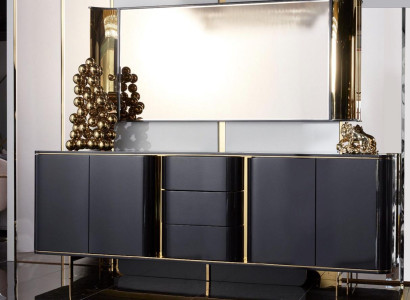 Wohnzimmer Anrichte Spiegel schwarz Kommode Holz Metall Stil Modern