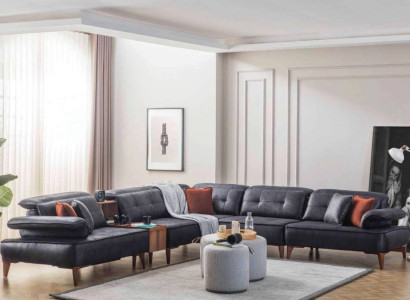 Ecksofa L-Form Sofa Luxus Eck Kunstleder Wohnzimmer Polyester Schwarz