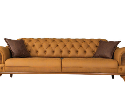 Dreisitzer Sofa Modern Sitzer Chesterfield Leder Gelb Design Wohnzimmer