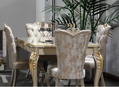 Essecke Luxus Essgruppe Esszimmer Esstisch Stühle Beige Set Holz 5tlg