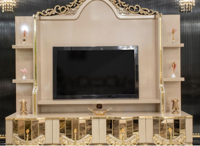 Luxus Wohnwand tv Ständer rtv Lowboard Holz Wohnzimmer Beige Möbel Sideboard