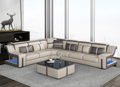 Ecksofa Wohnlandschaft Sofa Couch L Form Polster Couchen Leder Design Beleuchtet