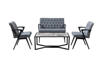 Sofa Garnitur Loft Möbel Kanzlei Wartezimmer Sitz Gruppe Tisch Stühle Set 4tlg.