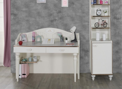 Schreibtisch Kinderzimmer Bücherregal 2tlg. Set Holz Regal Möbel Weiß