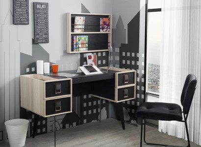 Moderner Schreibtisch Mit Jugendzimmer Wandregal Designer Möbel Schwarz Neu