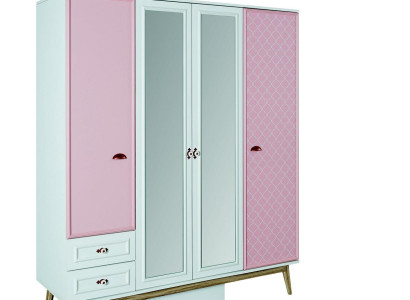 Kleiderschrank Kinderzimmer Schränke Mehrzweck Holz 4 türiger Rosa Schrank