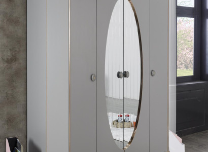 Kleiderschrank Schlafzimmer Schrank Holz Schränke mit Spiegel Gold Grau