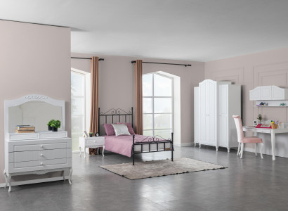 Design Mädchen Jugendzimmer  Set Bett Nachttisch Kleiderschrank 6tlg.