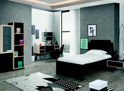 Komplettes Designer Jugendzimmer Bett Kinderzimmer Möbel Nachttisch 5tlg.