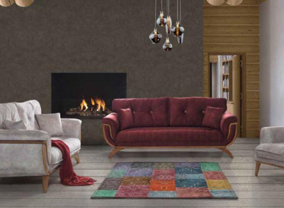 Luxus Garnitur Set Sofagarnitur 3+3+1 Sitzer Modern Sofas Sessel  Material Holz