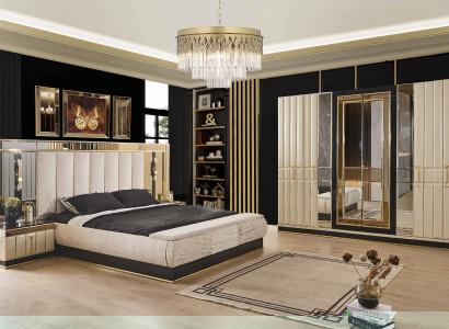 Bett Nachttisch Kleiderschrank 4 tlg Schlafzimmer Set Design Modern Luxus Betten