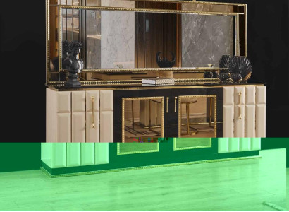 Kommode xxl Sideboard mit Spiegel Sideboards Holz Kommoden Möbel 2tlg Hochglanz