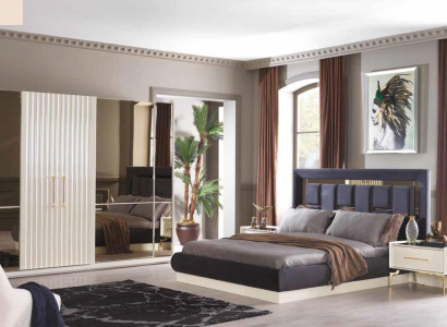 Luxus Schlafzimmer Set Bett Möbel Textil Kleiderschrank Betten Nachttisch 4tlg