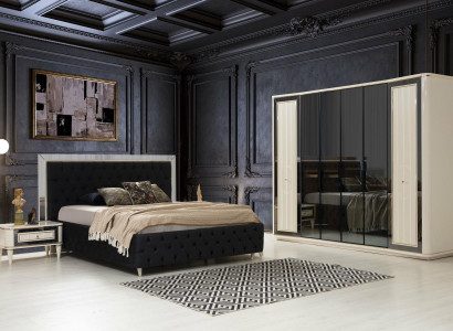 Modernes Schlafzimmer Set Schwarzes Bett + 2x Nachttische 4tlg. Kleiderschrank