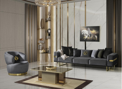 Modernes Wohnzimmerset Grau Sofa 4 Sitze Sessel Moderner Couchtisch Neu