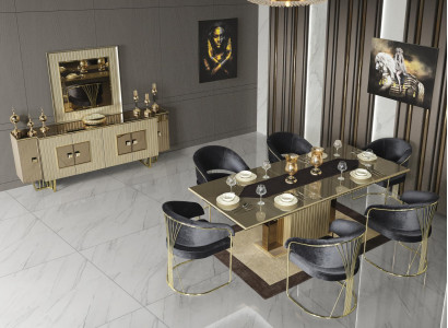 Komplett Set Esstisch + 6 Stühle Esszimmer Set Ess Gruppe Holz Tisch Tische 7tlg