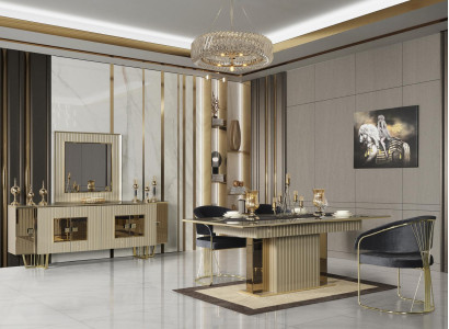 Goldenes Esszimmer Set Esstisch Essgarnitur Tisch 4x Lehnstuhl Kommode 6tlg