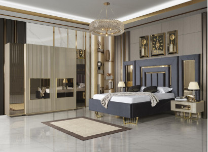 Luxus Schlafzimmer Möbel Bett + 2x Nachttisch Kleiderschrank Betten 4tlg.