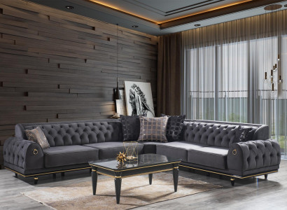 Großes L-Form Ecksofa aus Holz und Textil in modernem Design