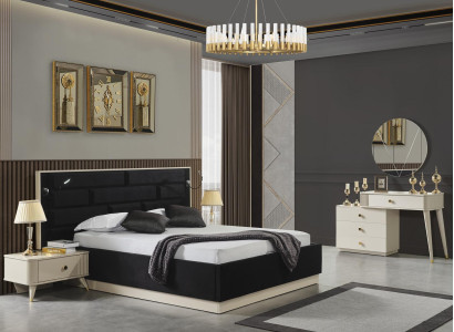 Bett 2x Nachttische Schminktisch Spiegel Luxus Schlafzimmer Set komplette Möbel