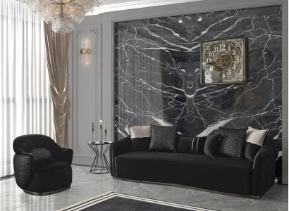 Wohnzimmer Couch Sofa Viersitzer + Sessel Chesterfield Textil Stoff Couchen