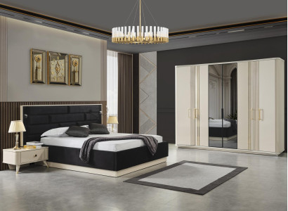 Bett 2x Nachttische + Kleiderschrank Luxus Betten Design Möbel Schrank