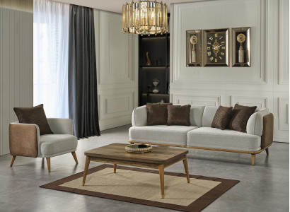 Dreisitzer Couch Luxus Möbel Sofa Couchen Holz Couchtisch 2tlg. Set Möbel