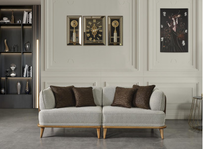 Sofa 3 Sitzer Grau Elegantes Modern Luxus Design Holz Möbel Polster Stoff Neu