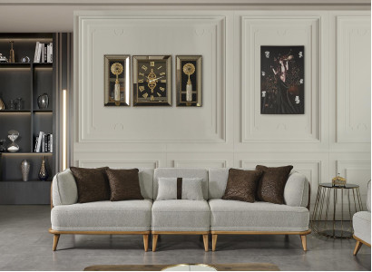Sofa 4 Sitzer Grau Elegantes Modern Luxus Design Holz Möbel Polster Stoff Neu