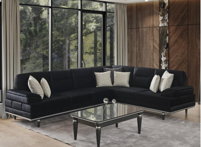 Schwarzes Ecksofa Design Textil Couchen Polster Möbel Wohnzimmer Couch