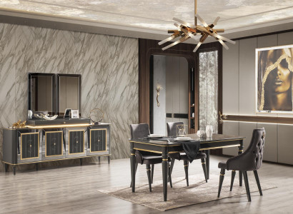 Luxus Esszimmer Garnitur Tisch mit 4 Lehnstühlen Kommode Sideboard 6tlg