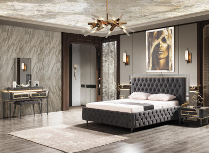 Chesterfield Schlafzimmer Set Bett Moderne Betten 2x Nachttische Schminktisch