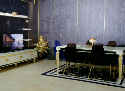 Großes Esszimmer Set Esstisch 6x Stühle TV-Ständer Wandregal Design